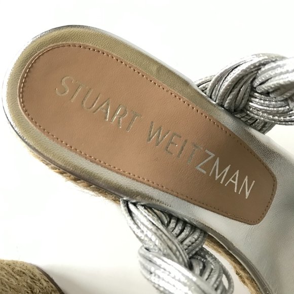 NWOB Stuart Weitzman Braida Espadrille Wedge Sandals Womens 11 Metallic Silver - Picture 14 of 15